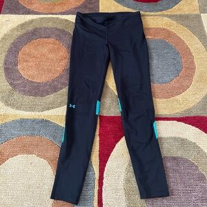 Under Armour Black Workout Compression Leggings Aqua Detailing Women’s Medium